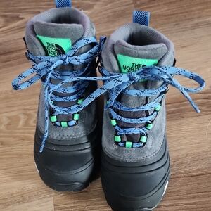 The North Face Kids' Black and Gray Boots with Blue Accents